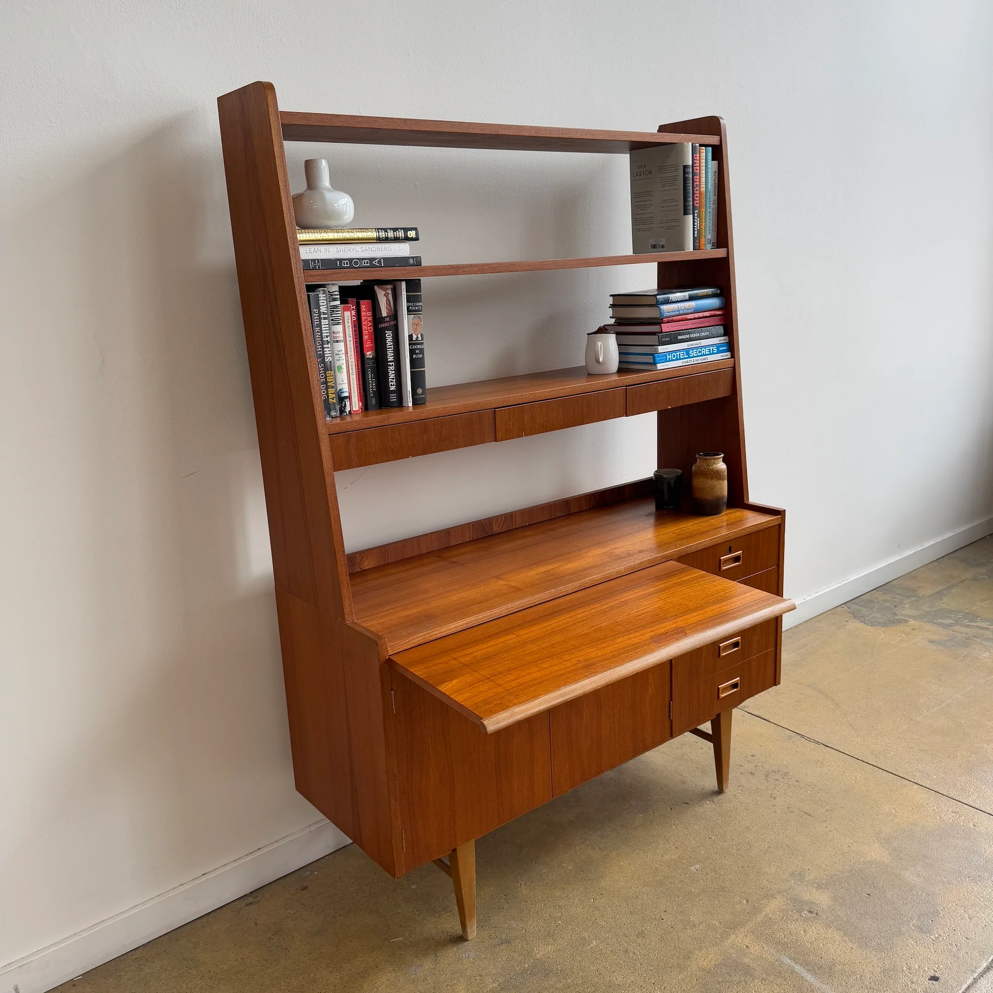 Danish Modern Teak bookcase cabinet with secretary desk - Image 5