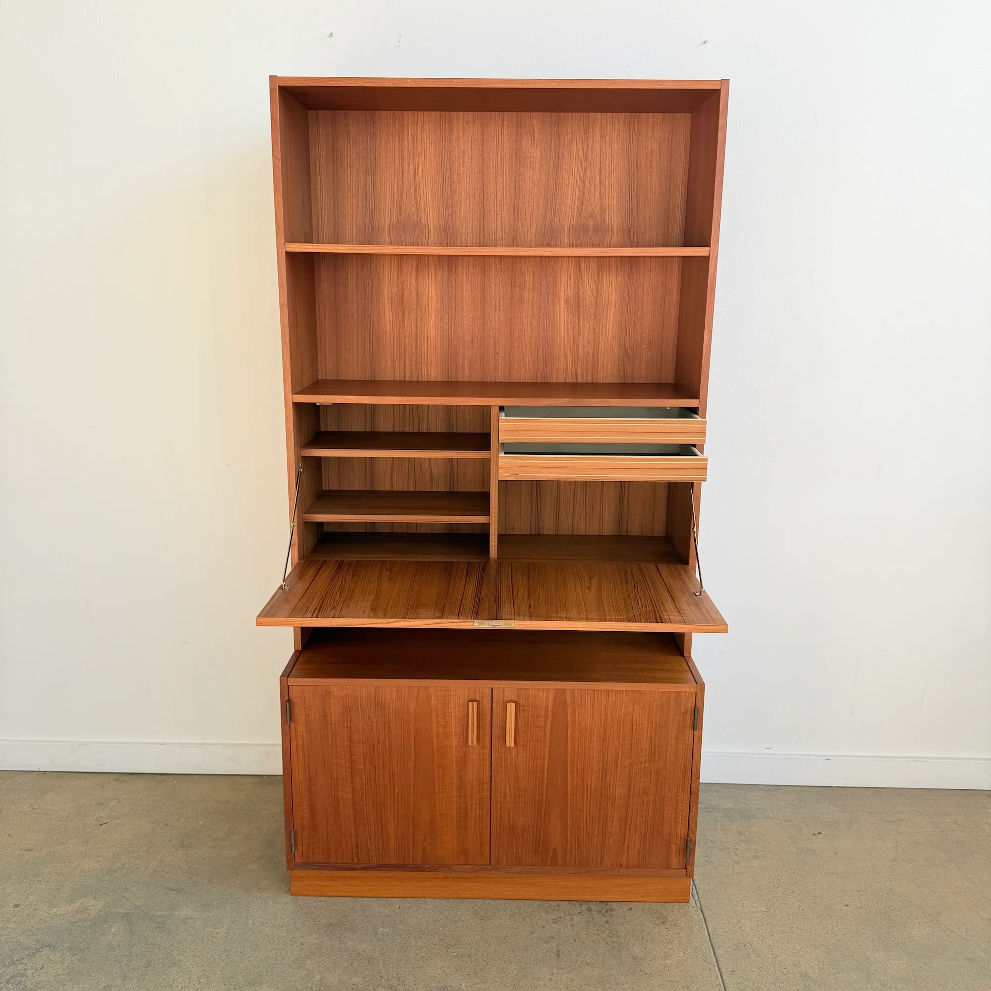 Danish Modern Teak Bookshelf cabinet with Drop Down Desk - Image 2