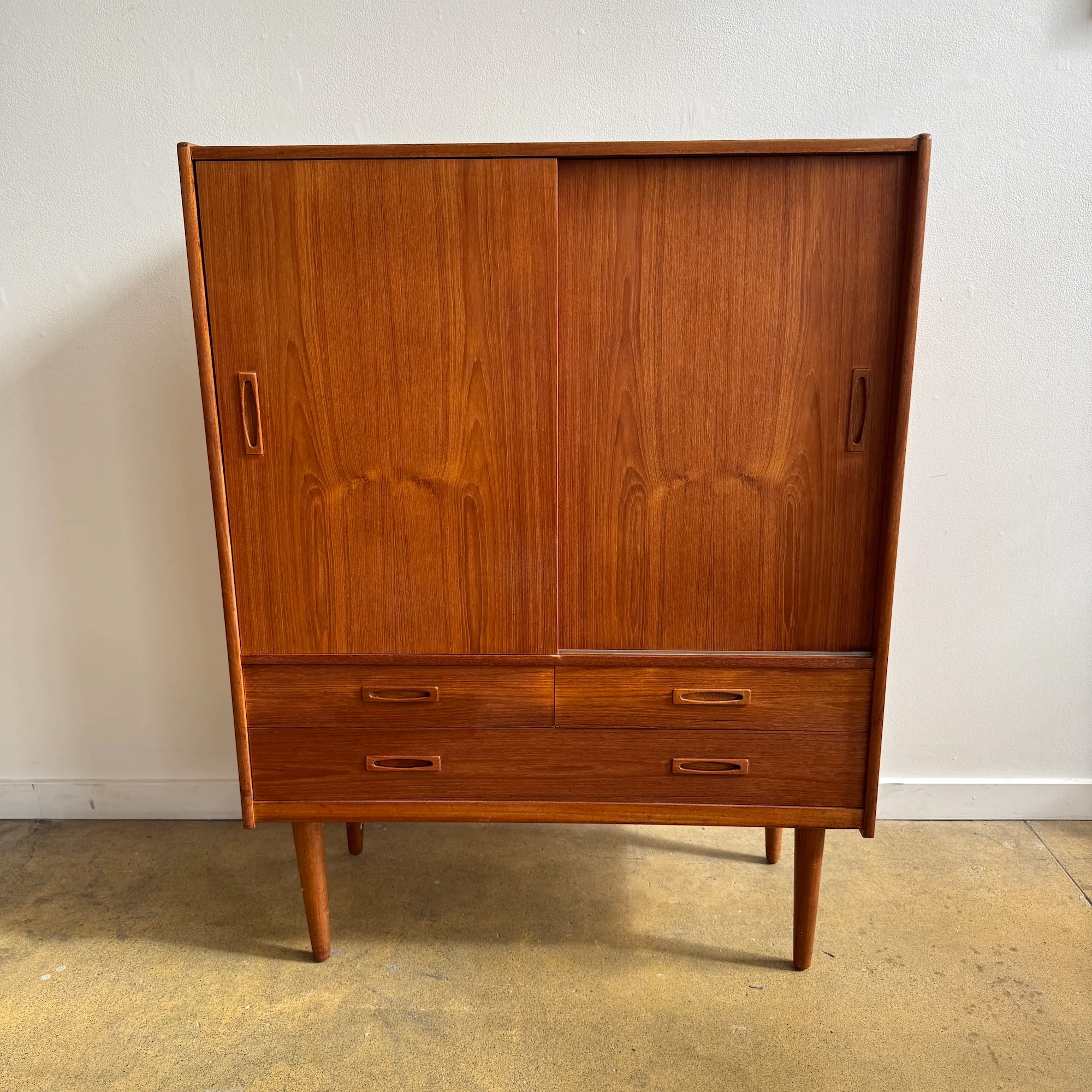 Danish Modern Teak Cabinet with Sliding Doors and Drawers, 1960s