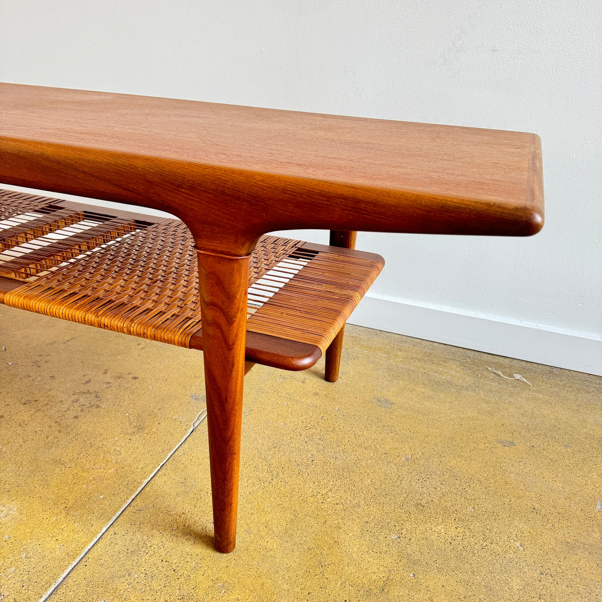 Danish Modern Teak coffee table with Braided caning - Image 8