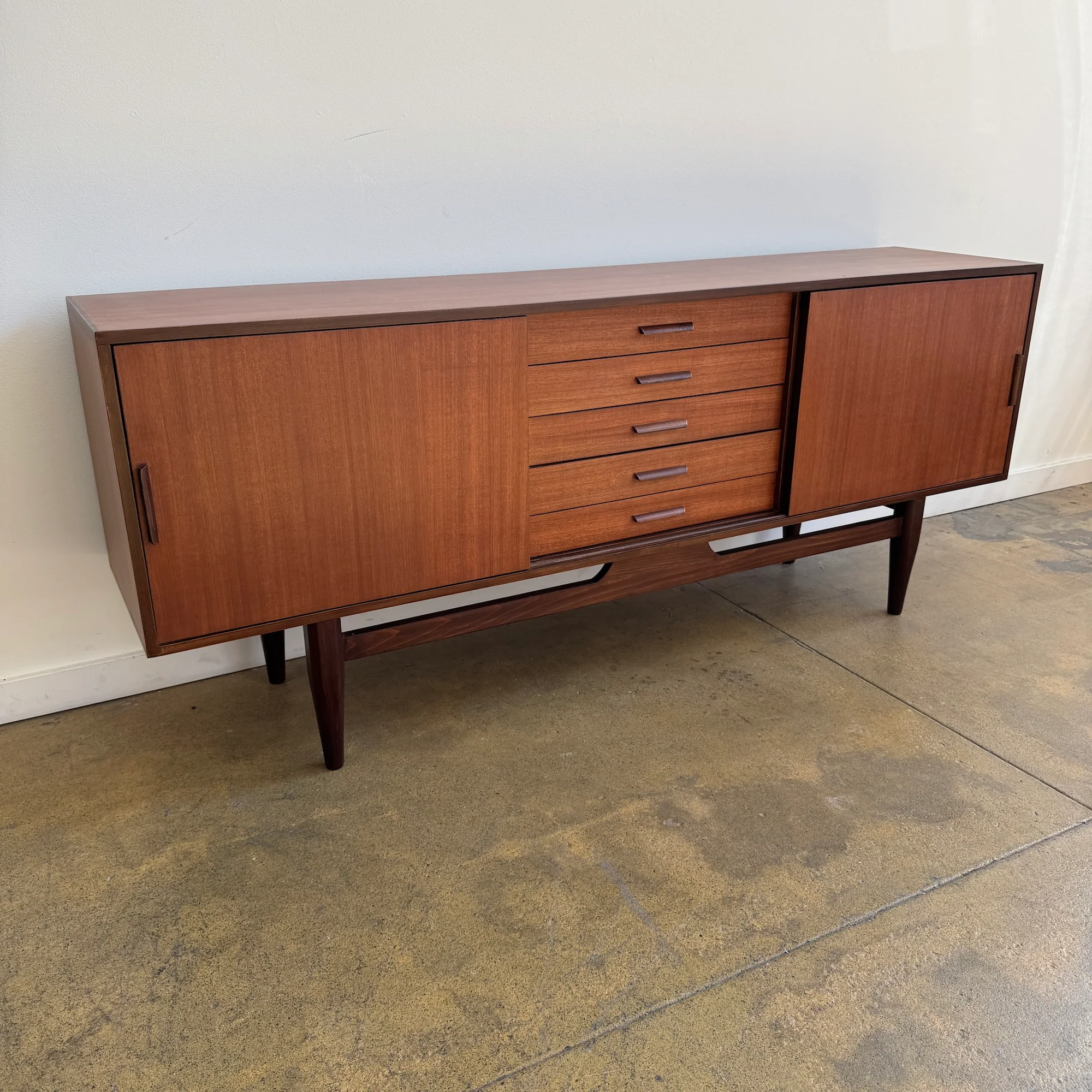Danish Modern Teak Credenza with Sliding Doors and Five Drawers - Image 2