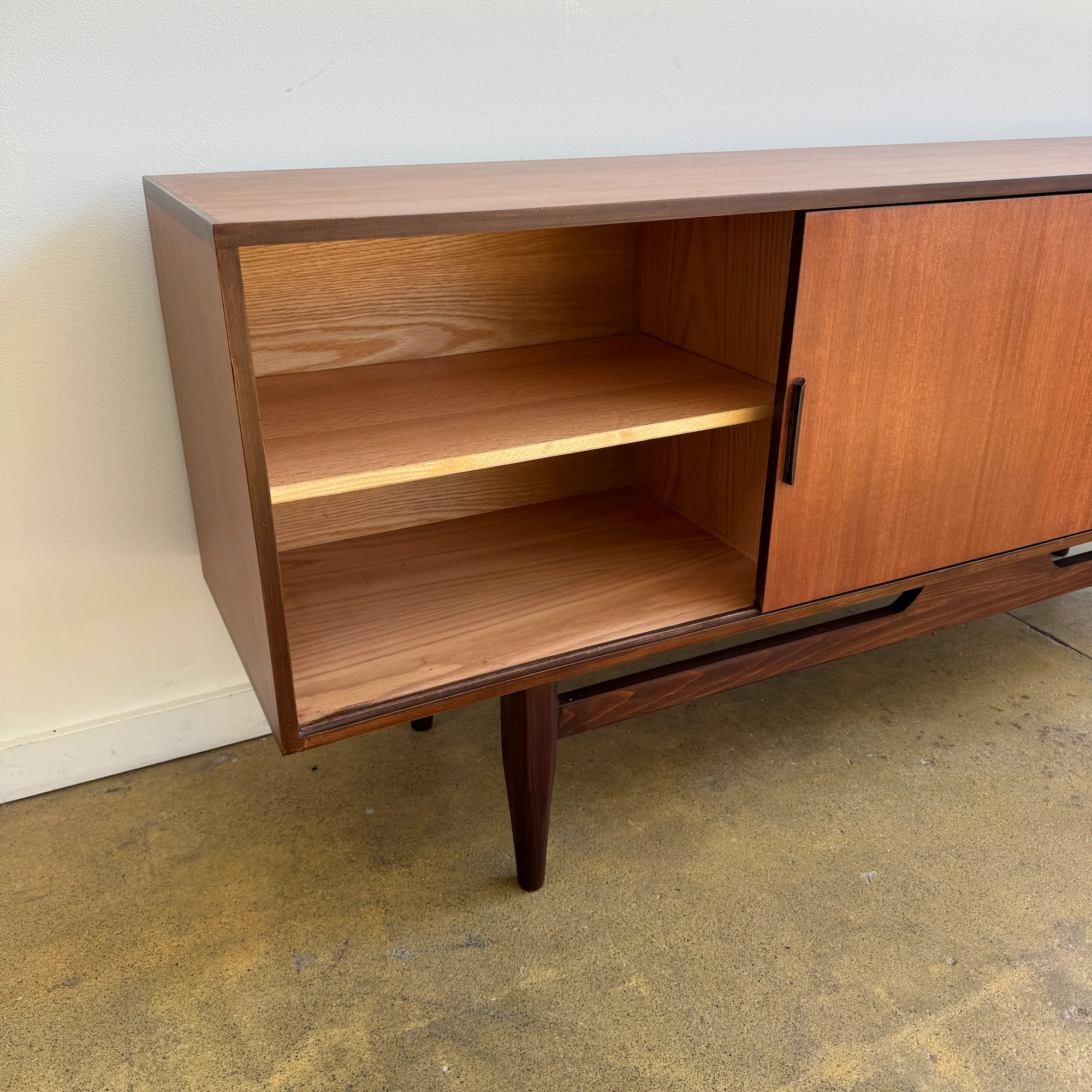 Danish Modern Teak Credenza with Sliding Doors and Five Drawers - Image 6