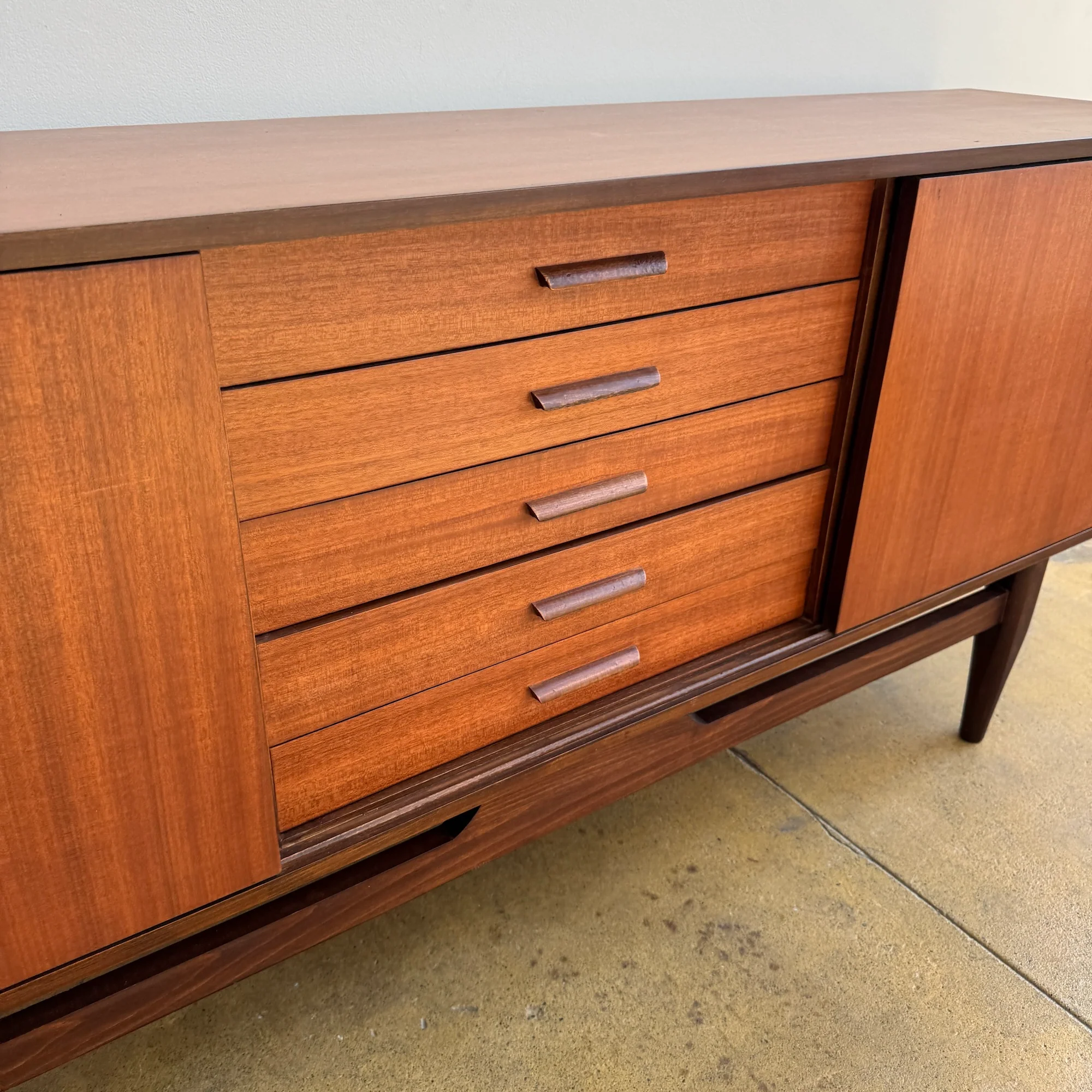Danish Modern Teak Credenza with Sliding Doors and Five Drawers - Image 9