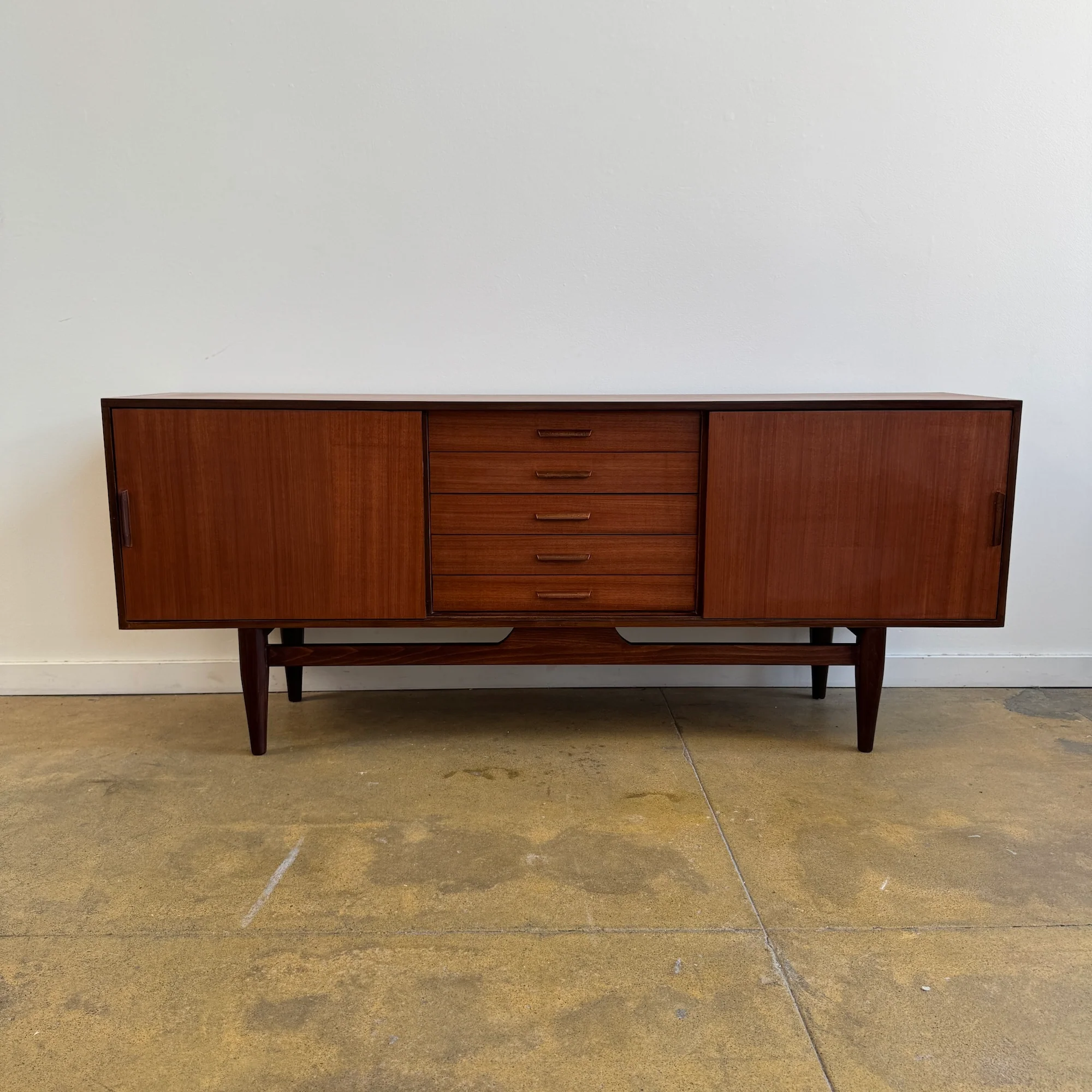 Danish Modern Teak Credenza with Sliding Doors and Five Drawers - Image 5