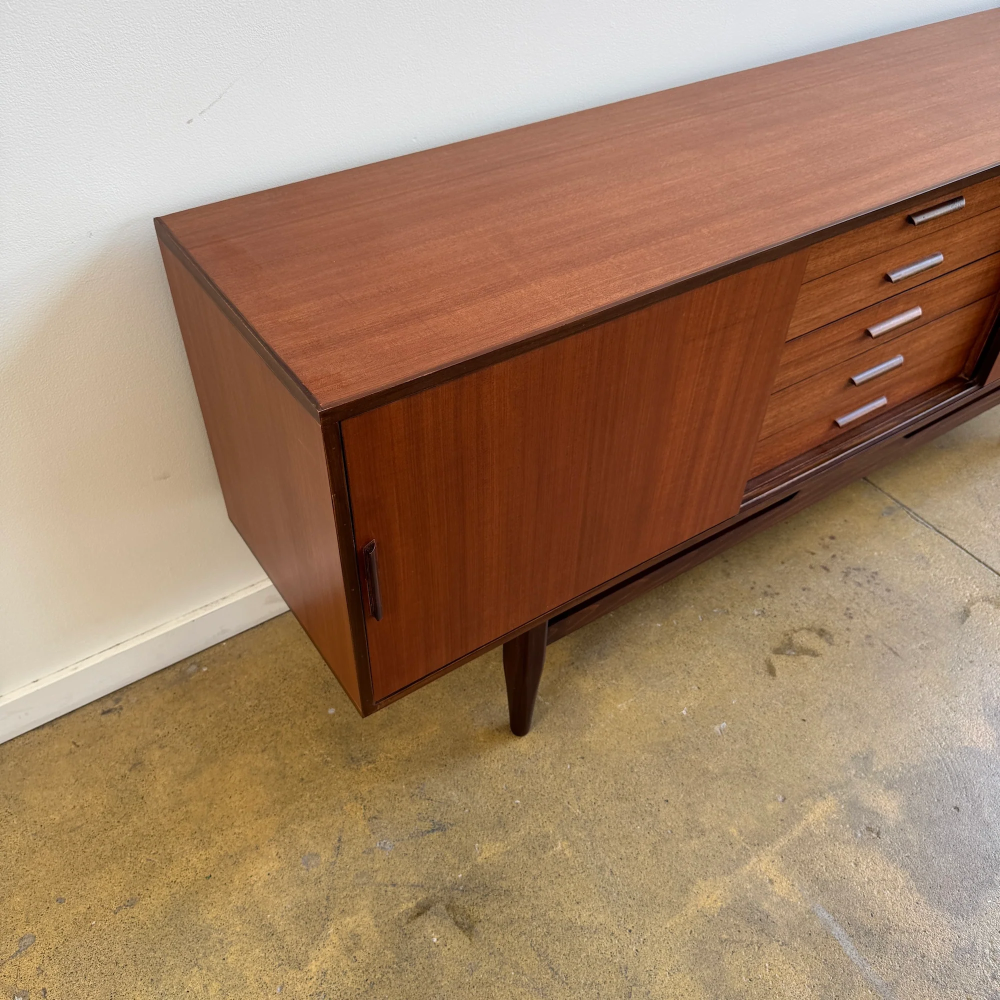 Danish Modern Teak Credenza with Sliding Doors and Five Drawers - Image 6