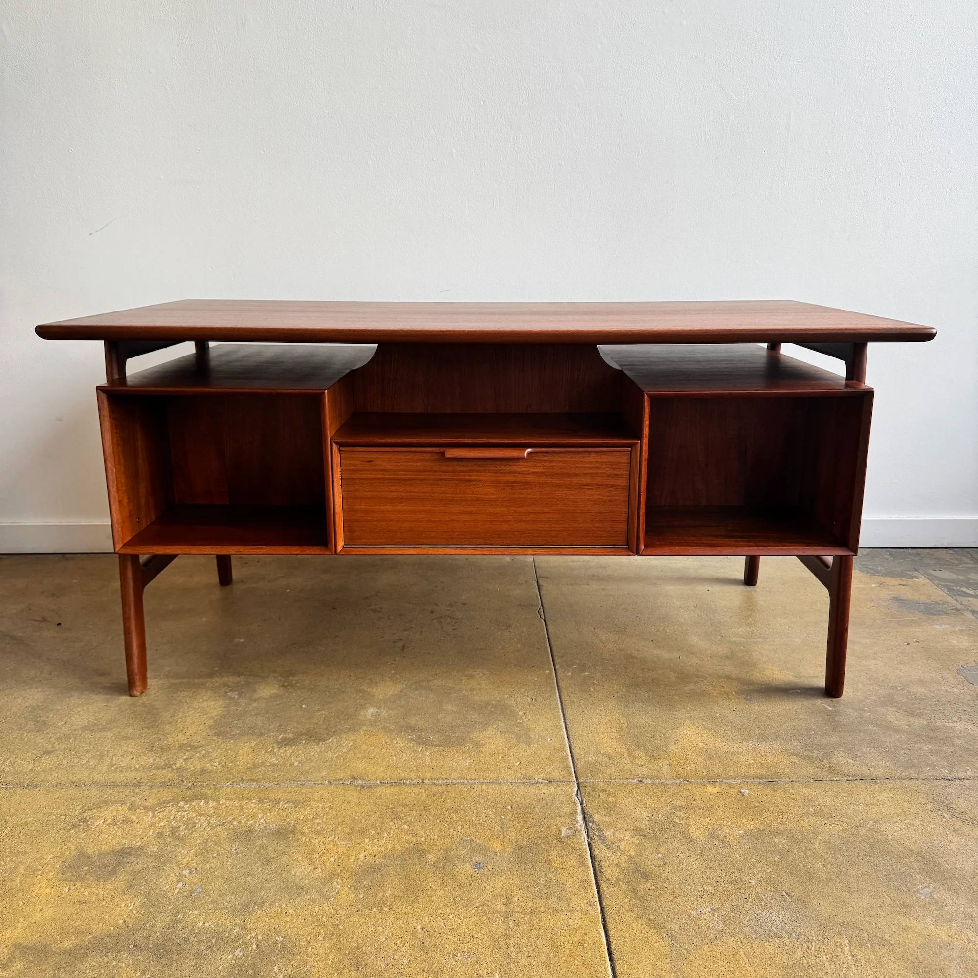 Danish Modern Teak "Model 75" Executive Desk by Gunni Omann (Refinished) - Image 4