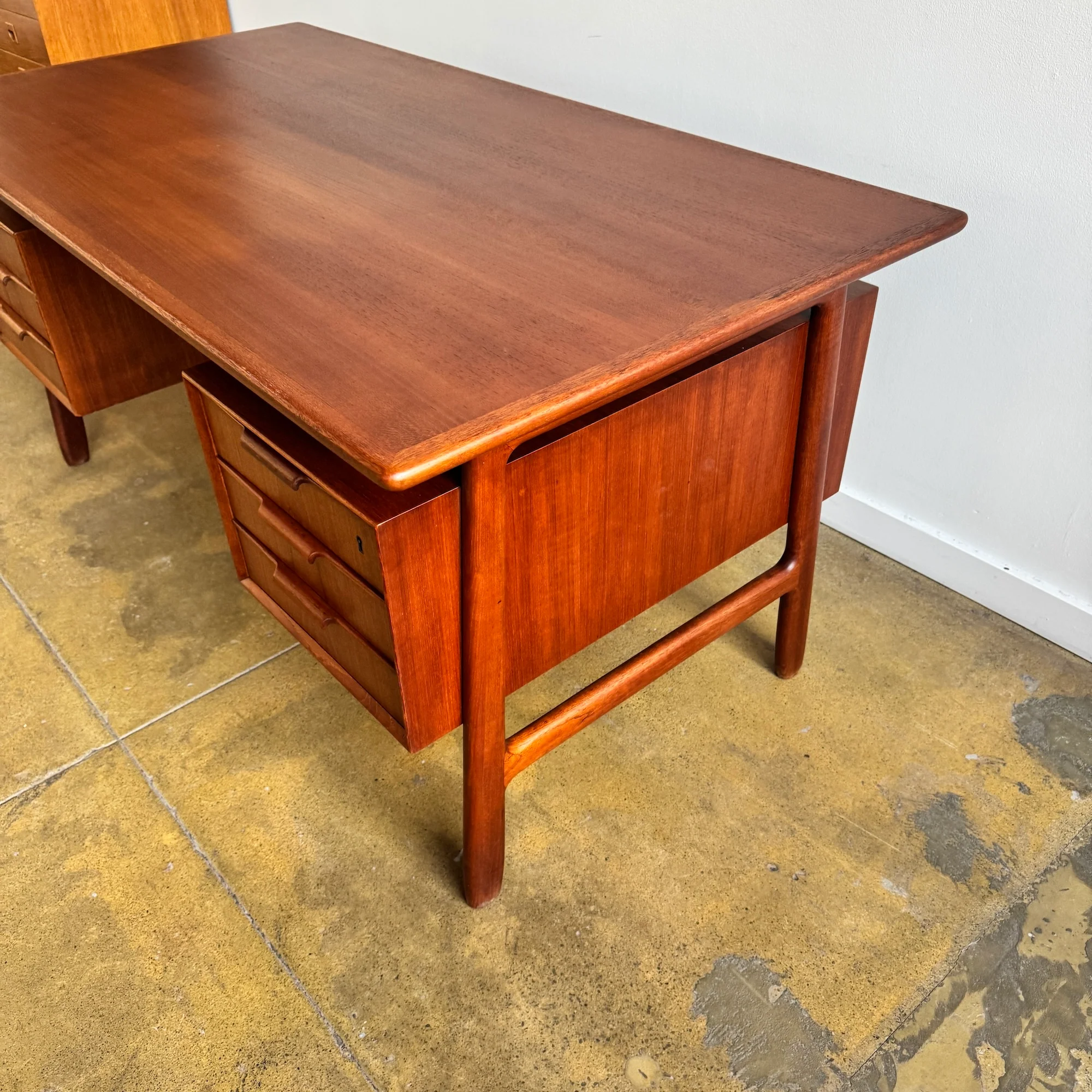 Danish Modern Teak "Model 75" Executive Desk by Gunni Omann (Refinished) - Image 7