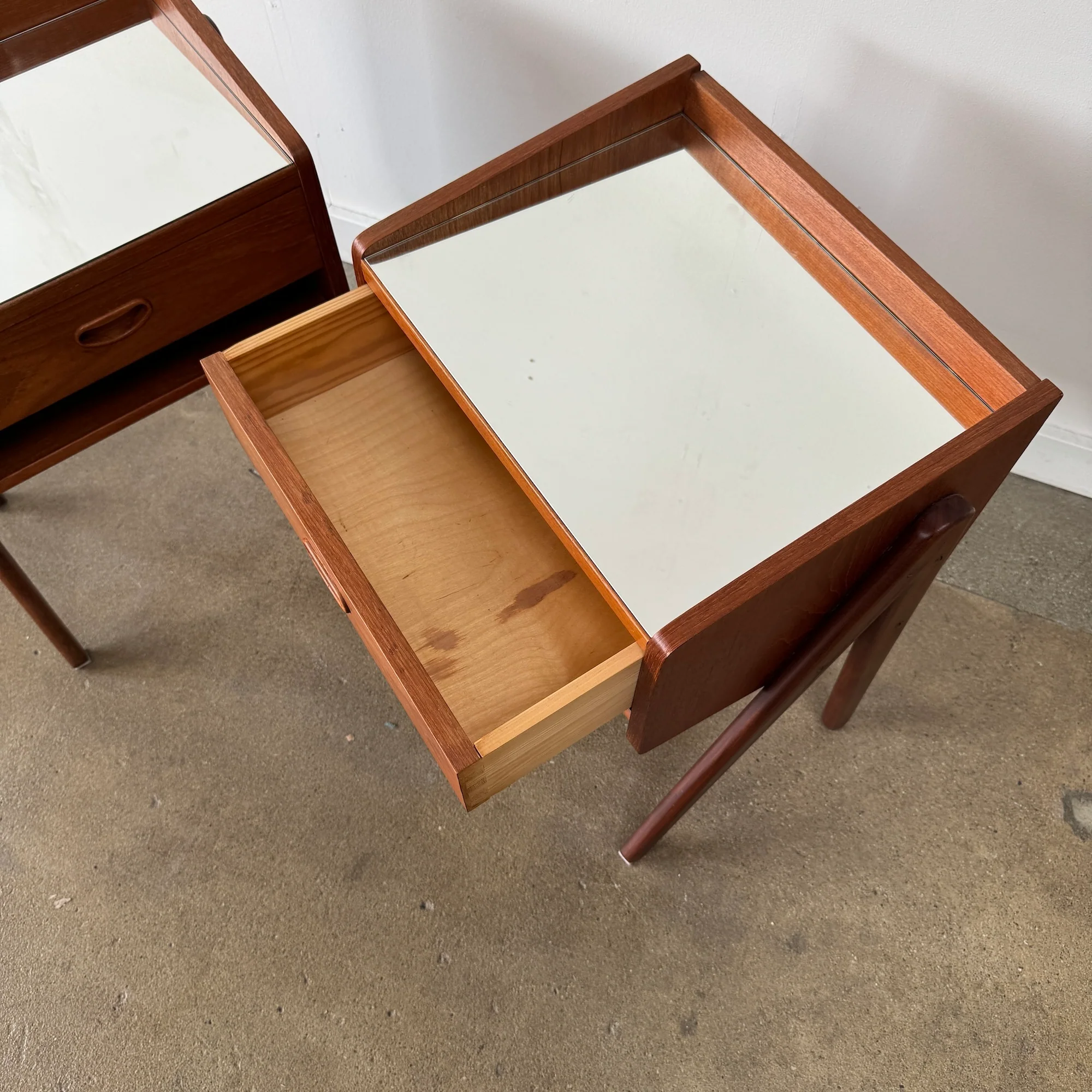 Danish Modern Teak Nightstands with Mirror Tops - Image 5