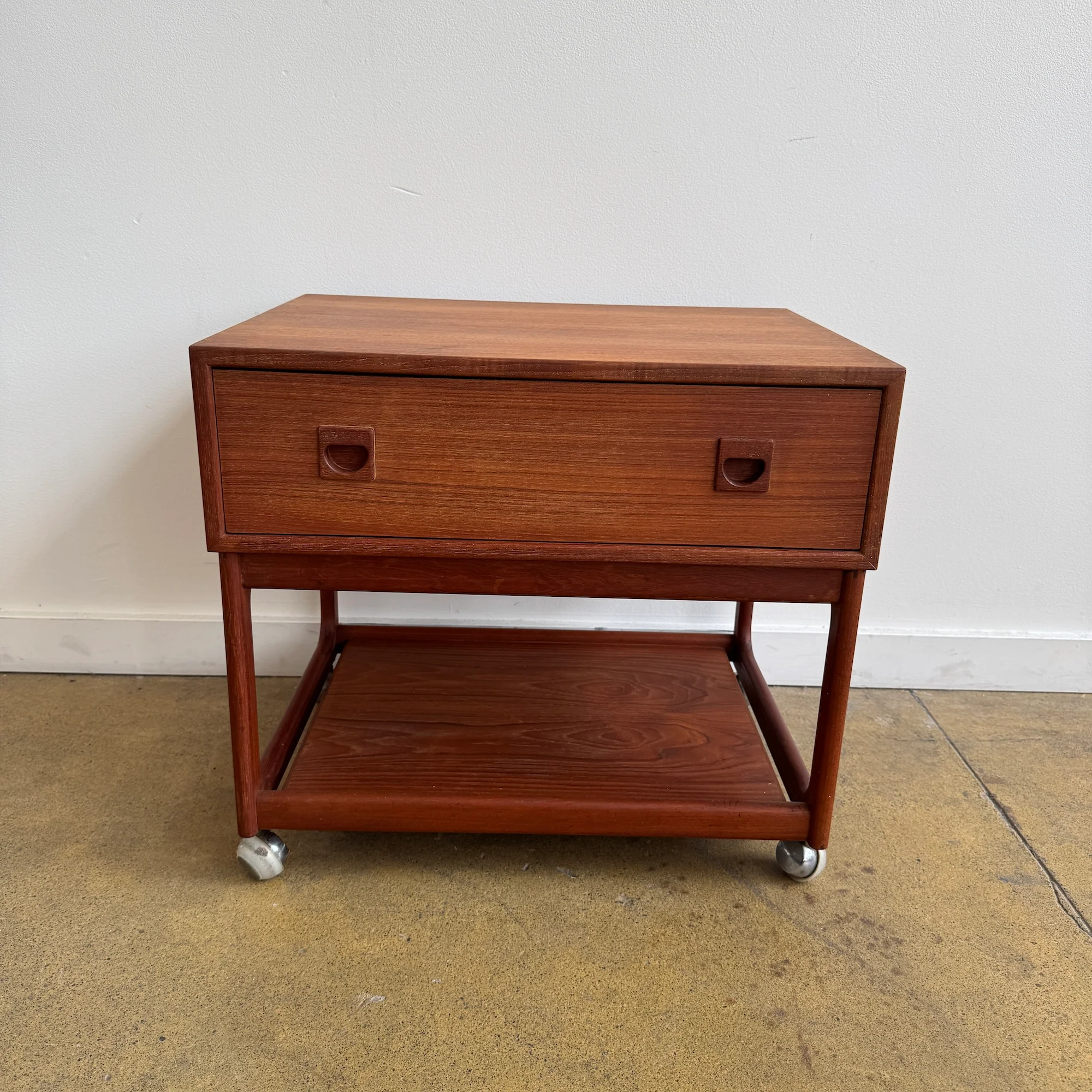 Danish Modern Teak Rolling Cabinet with Drawer and Shelf, 1960s