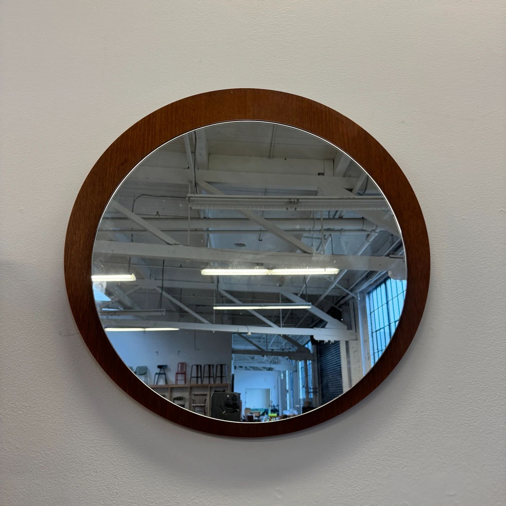 Danish Modern Teak Round Wall Mirror - Image 3