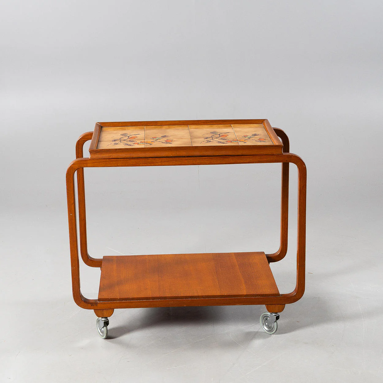 Danish Modern Teak Tile Rolling Bar Cart - Image 2