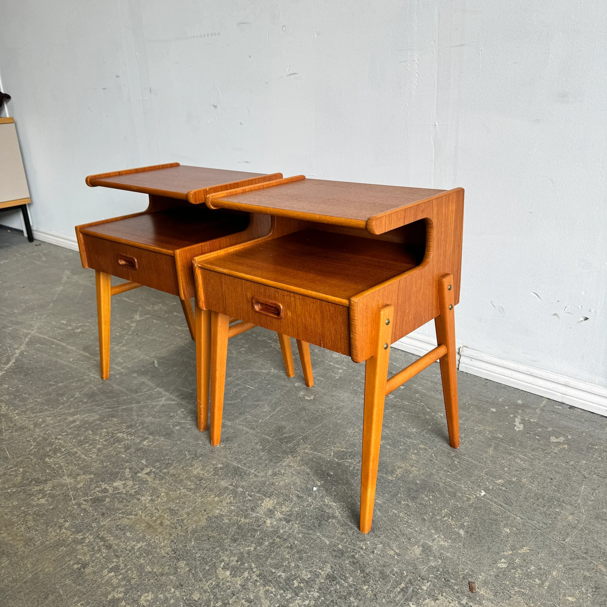 Danish Modern Two-Tier set of 2 Teak Nightstands - Image 2