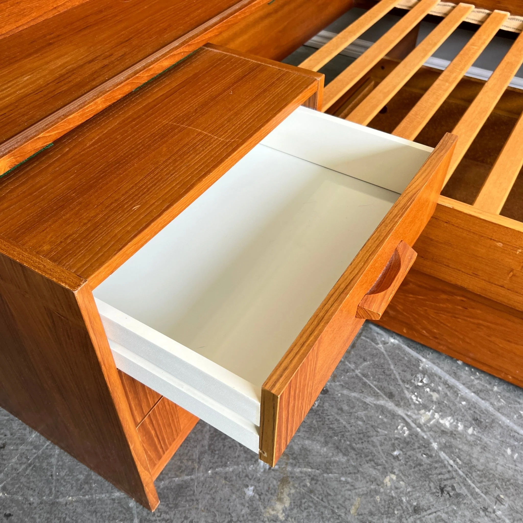 Danish Teak Mid century modern Twin bed with shelf built in and pullout storage - Image 3
