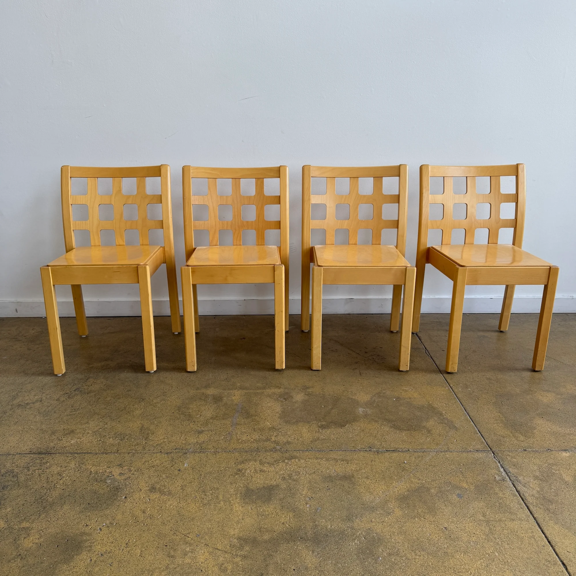 Eero Aarnio Set of 4 “Ruuto” Birchwood Dining Chairs for Asko, 1990s