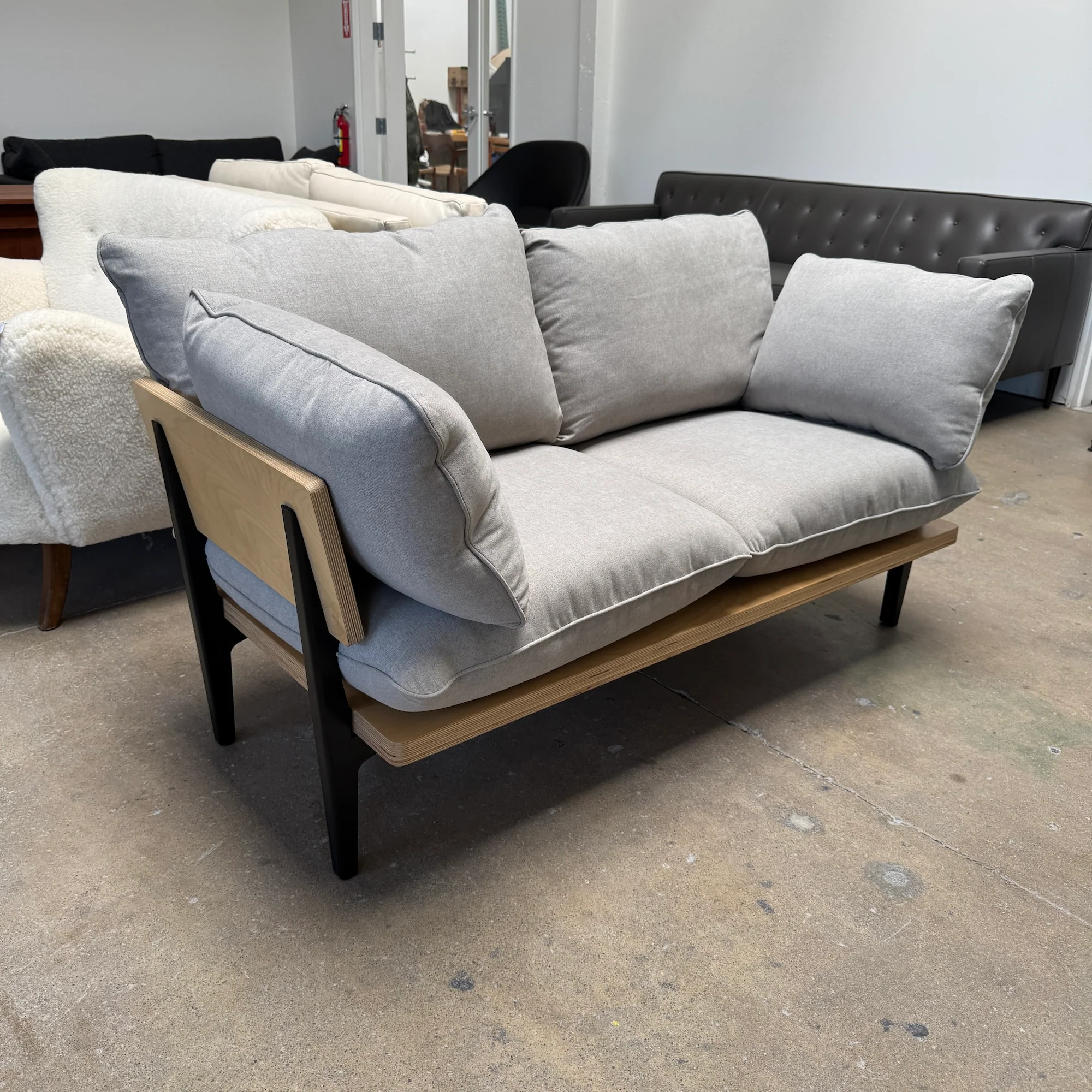 Floyd Two-Seater Sofa in Birch and Light Grey Upholstery