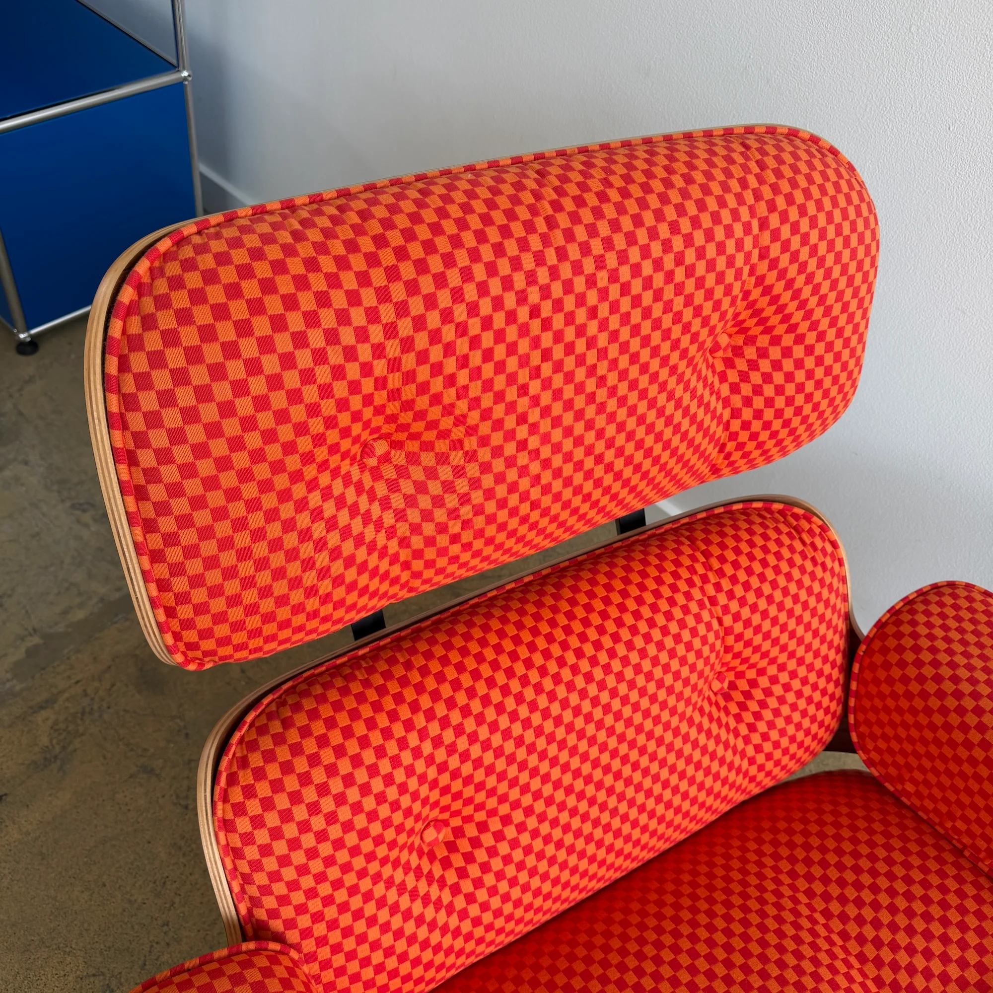 Herman Miller Eames Walnut Lounge & Ottoman - Alexander Girard Checker Fabric - Image 7