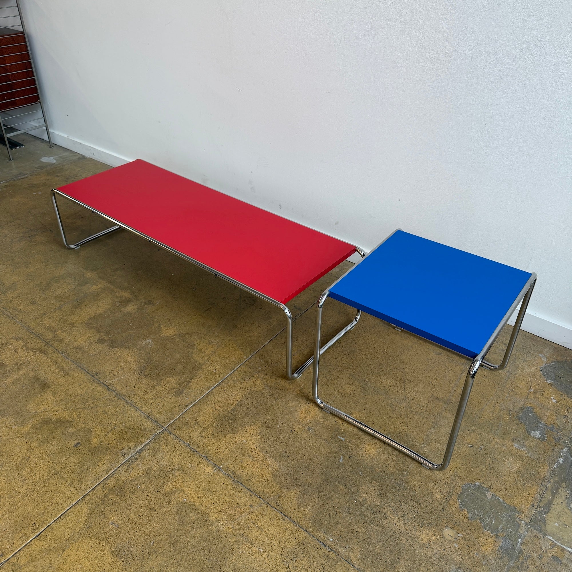Knoll Marcel Breuer Laccio Table Set - Blue / Red - Image 7