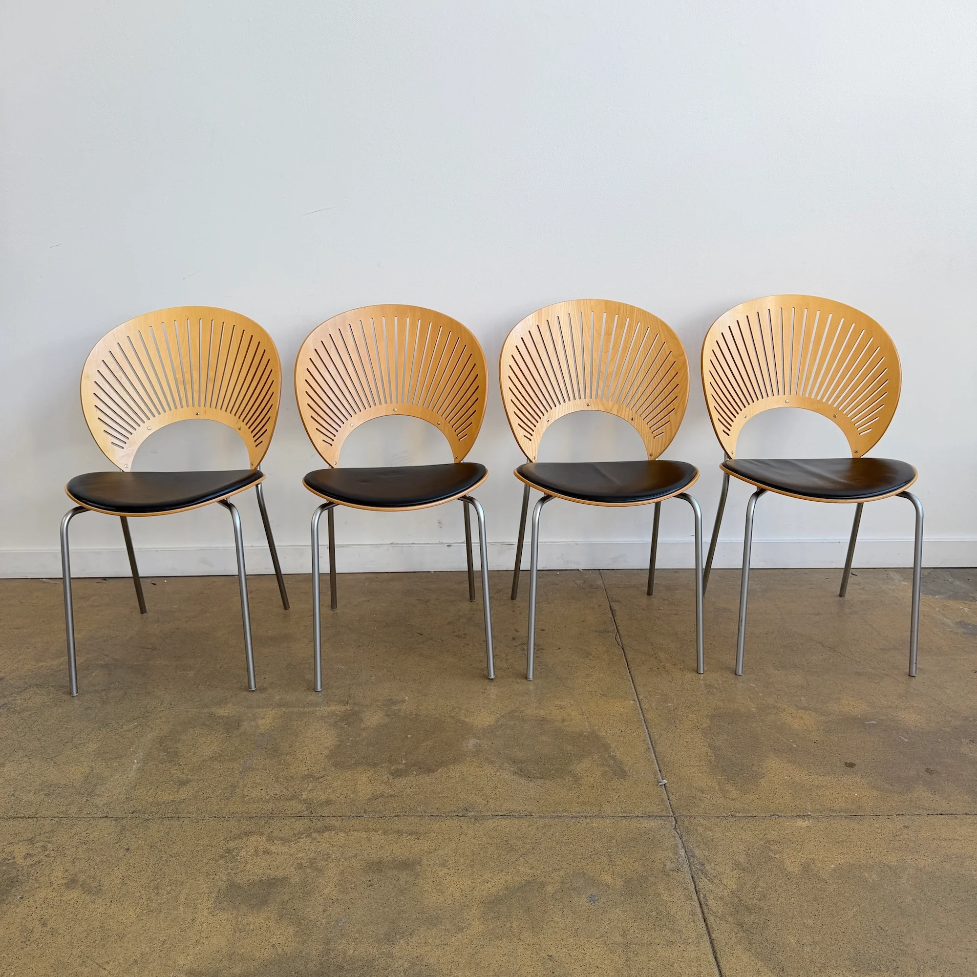 Nanna Ditzel Iconic Trinidad Leather Upholstered "4 Dining Chairs" by Fredericia