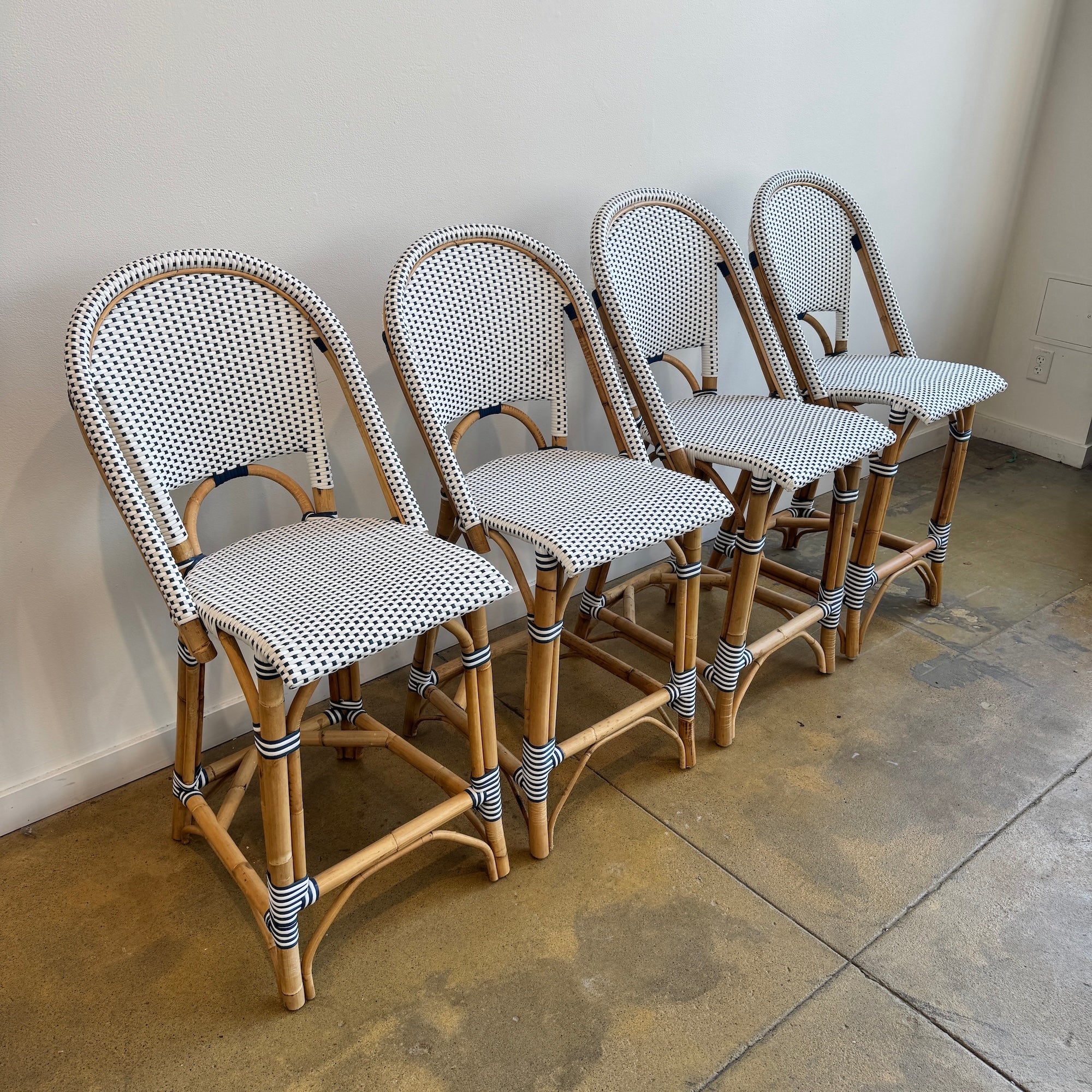 Serena and Lily Riviera Rattan Counter Stools (Navy White) - Image 2