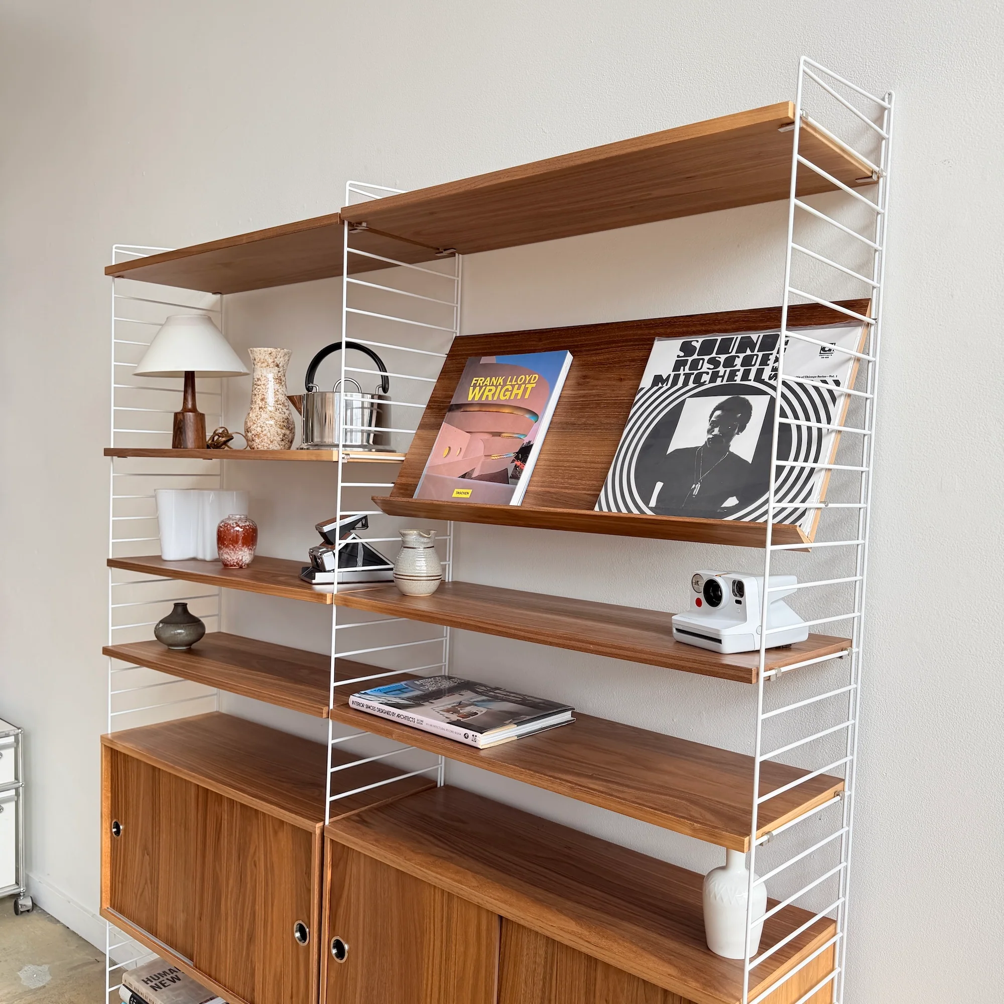 Swedish String System 2 Bay Walnut Modular Shelving - Image 6
