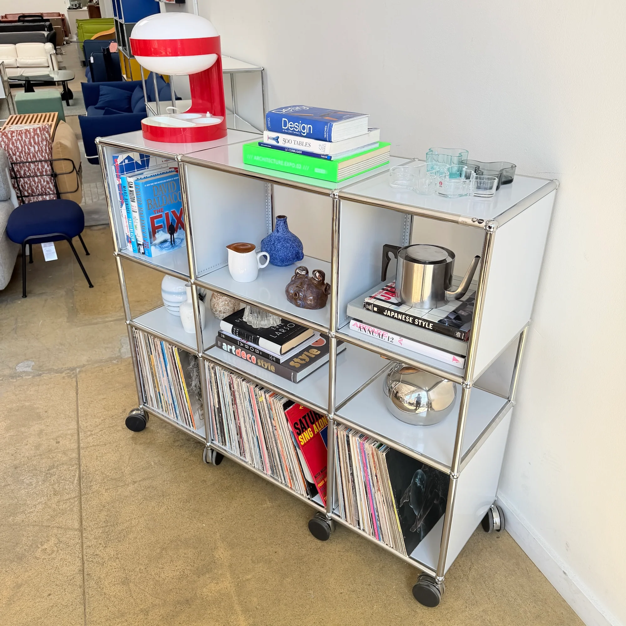 USM Haller 3X3 Vinyl Rolling Storage with Large Casters - Light Grey - Image 6