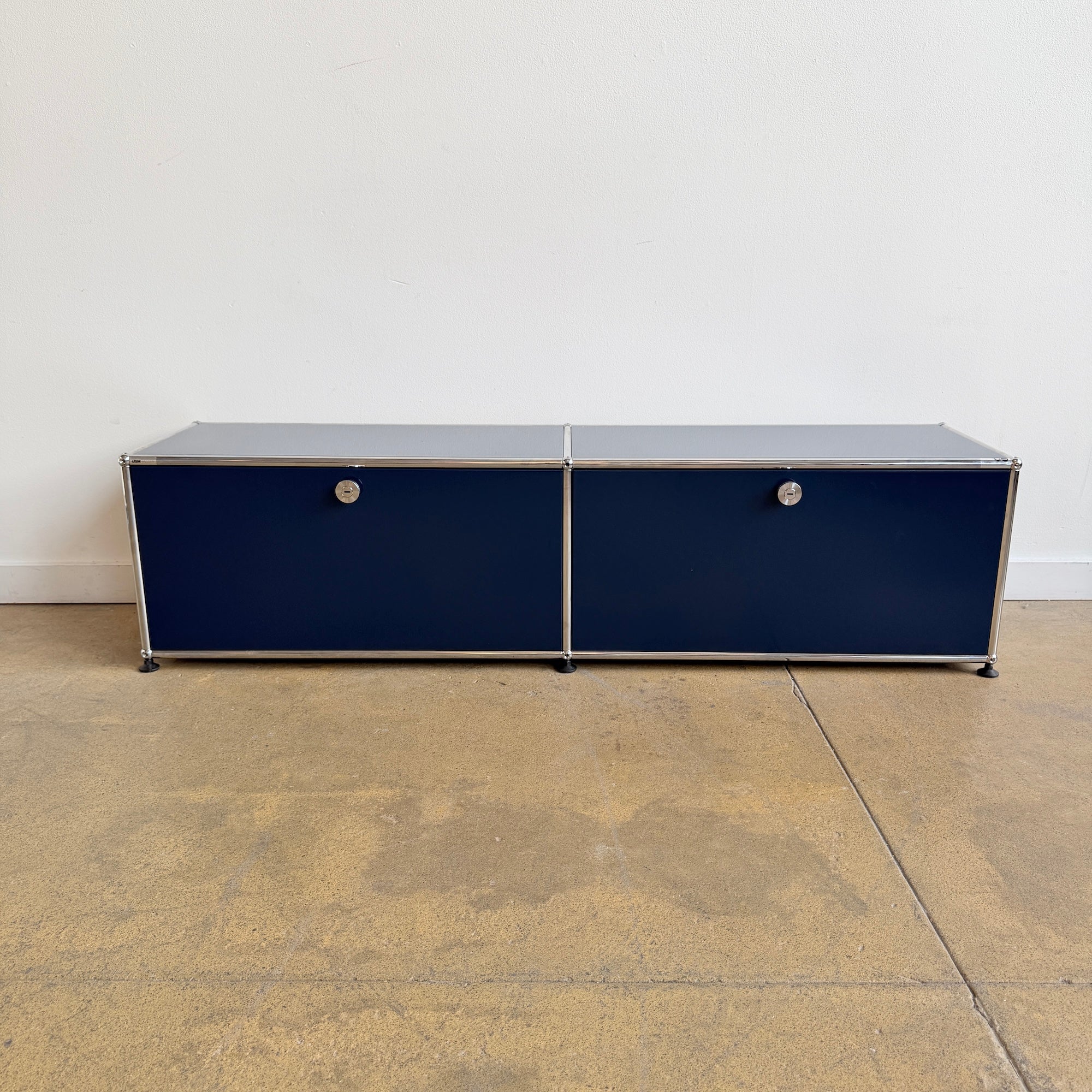 USM Haller Low 2X1 Media Console - Steel Blue