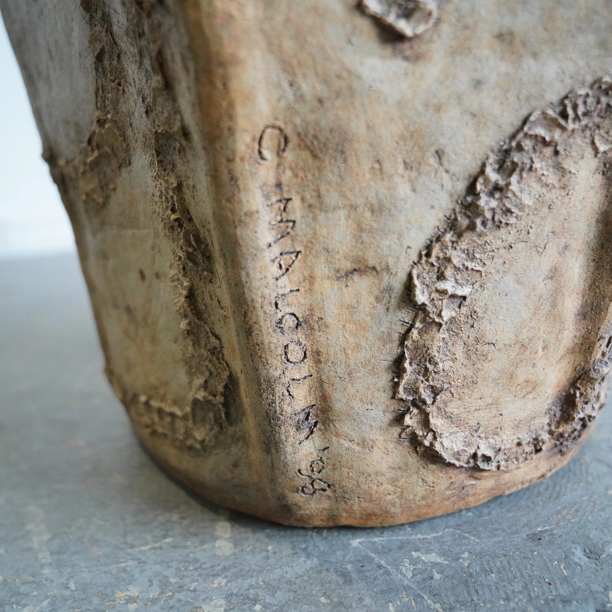 Vintage Handmade Oversized Ceramic Vase with animal cravings by "C Malcolm" - Image 5