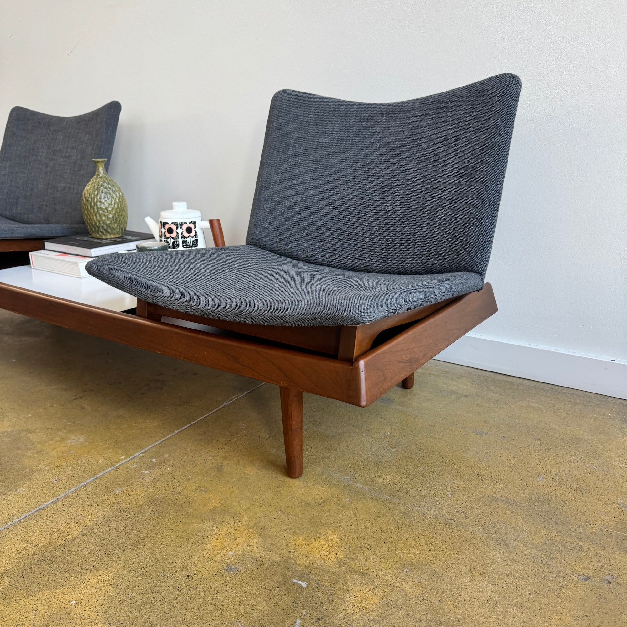 Vintage! Modular Walnut Sofa Bench with table by Gerald McCabe (New Upholstery) - Image 3