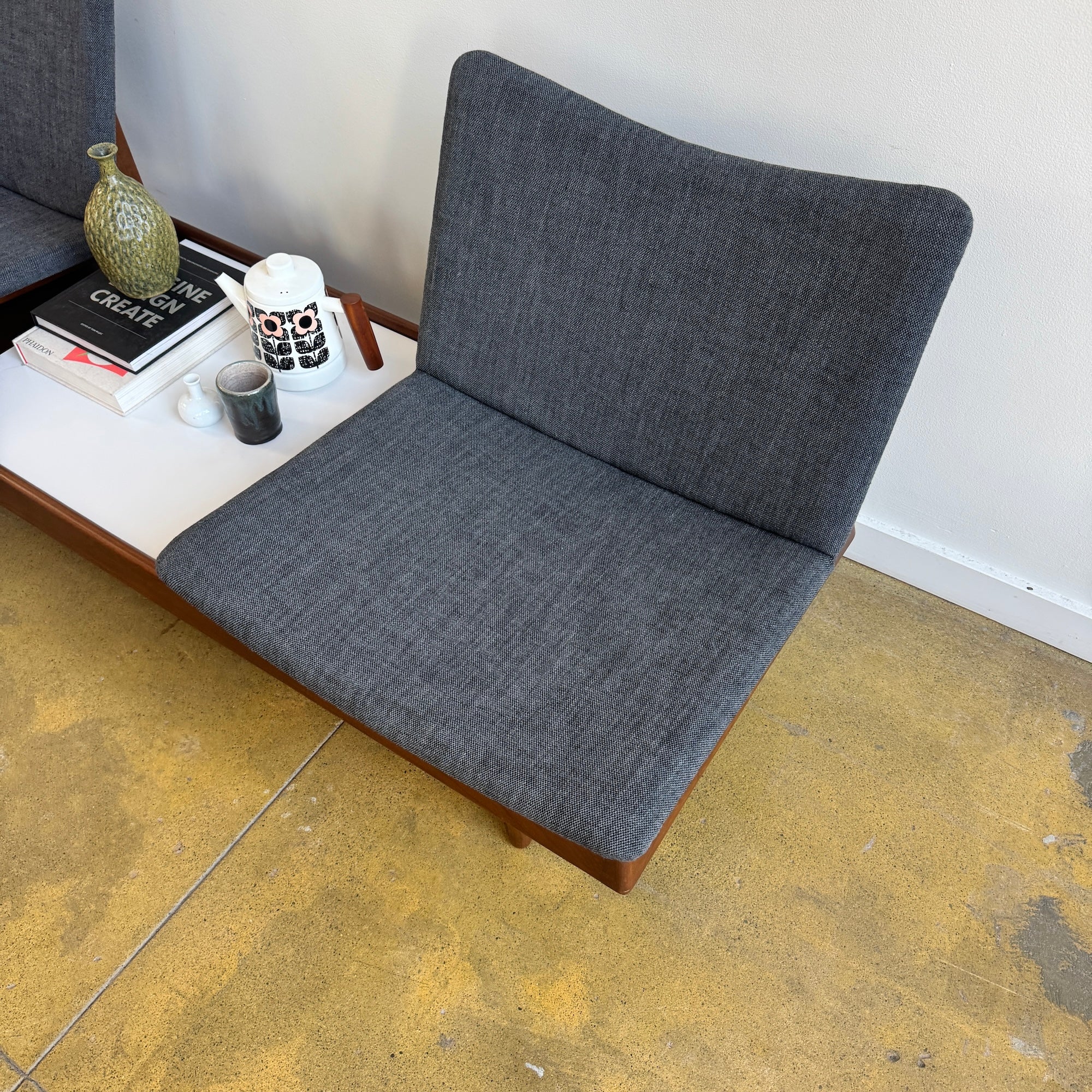 Vintage! Modular Walnut Sofa Bench with table by Gerald McCabe (New Upholstery) - Image 4