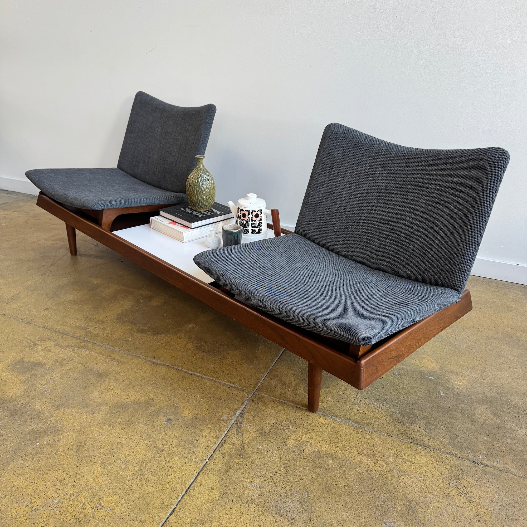 Vintage! Modular Walnut Sofa Bench with table by Gerald McCabe (New Upholstery) - Image 7