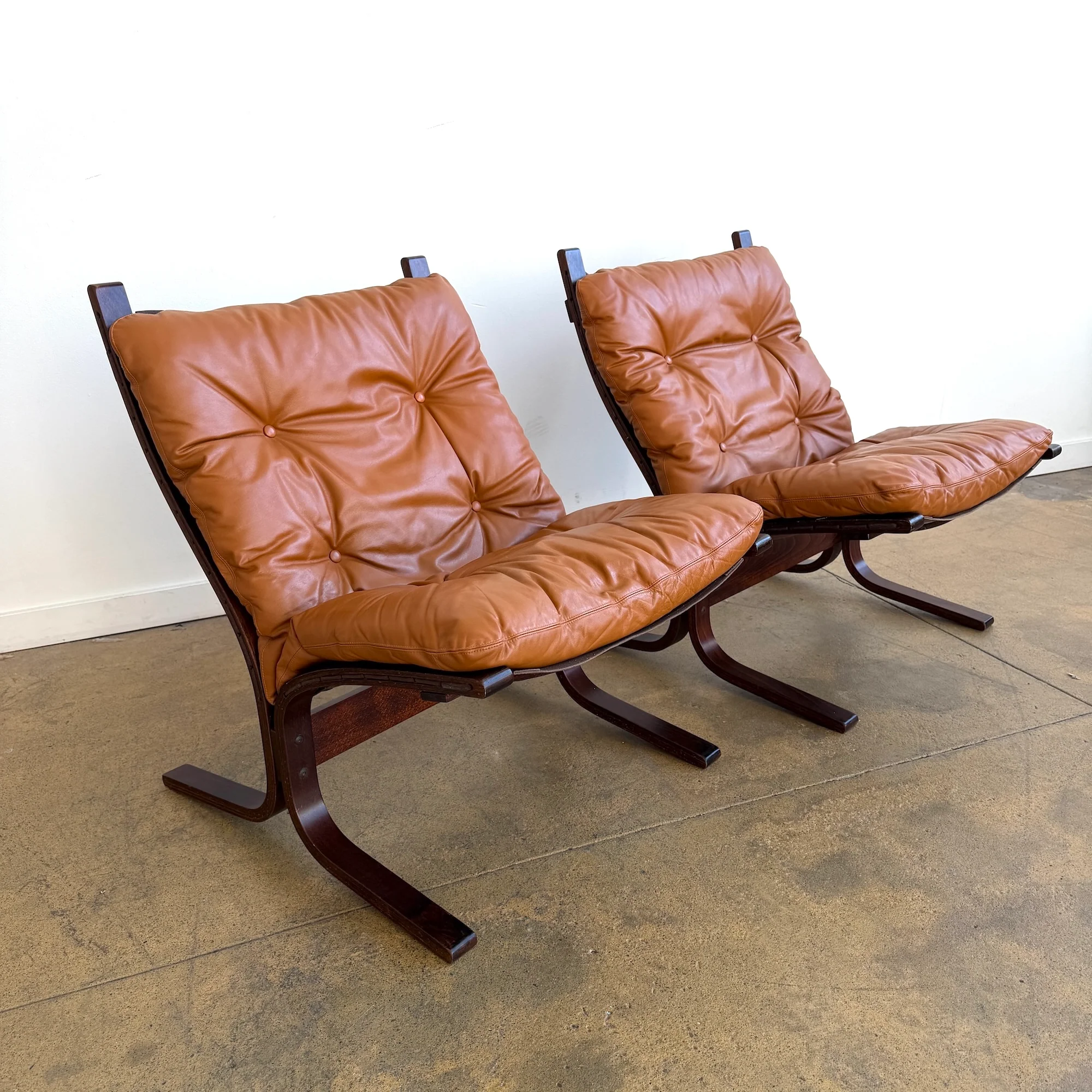 Vintage Siesta "Set of 2" Low Chairs in Cognac Leather by Ingmar Relling for Westnofa - Image 2