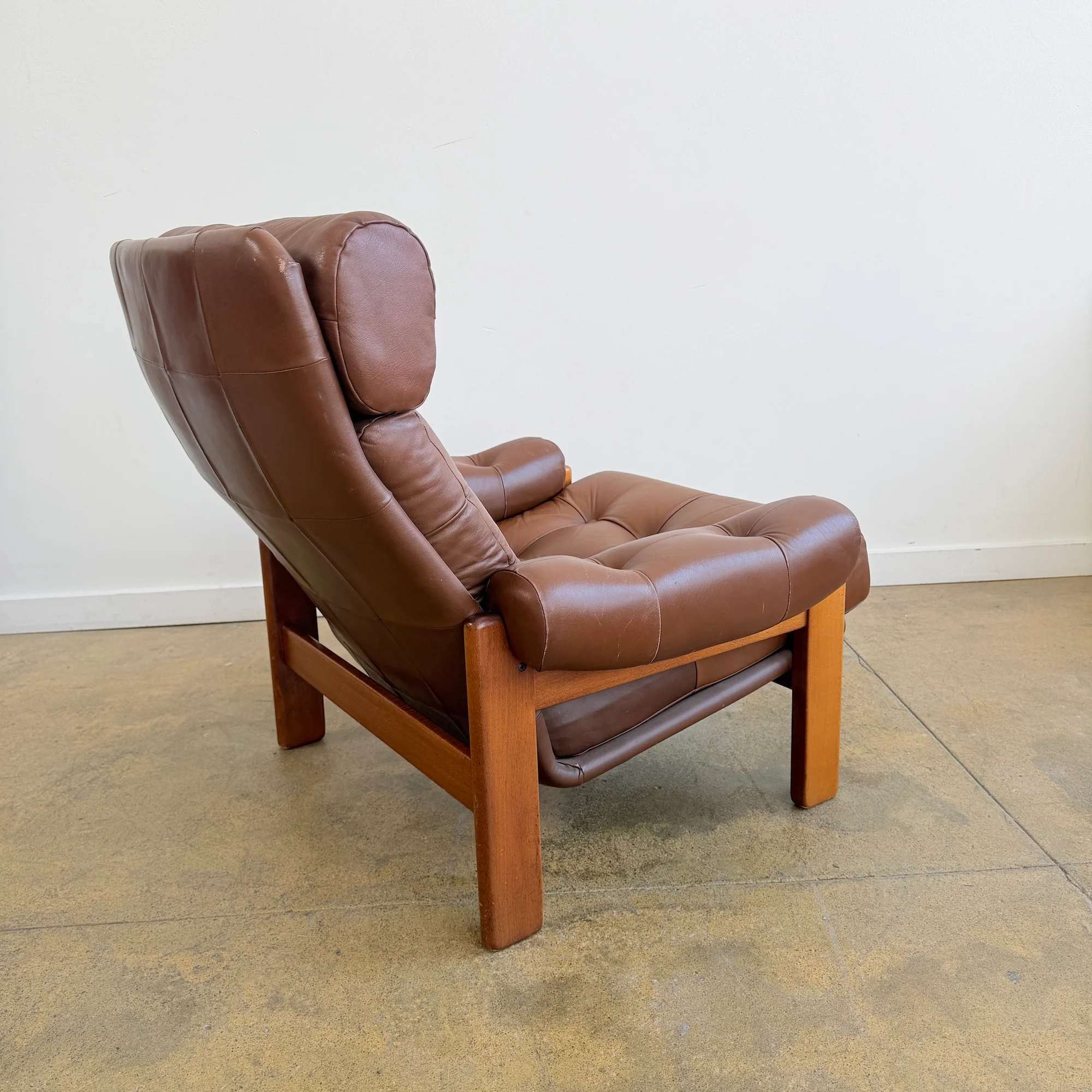 Vintage Swedish High back Tufted Leather Lounge Chair - Image 5