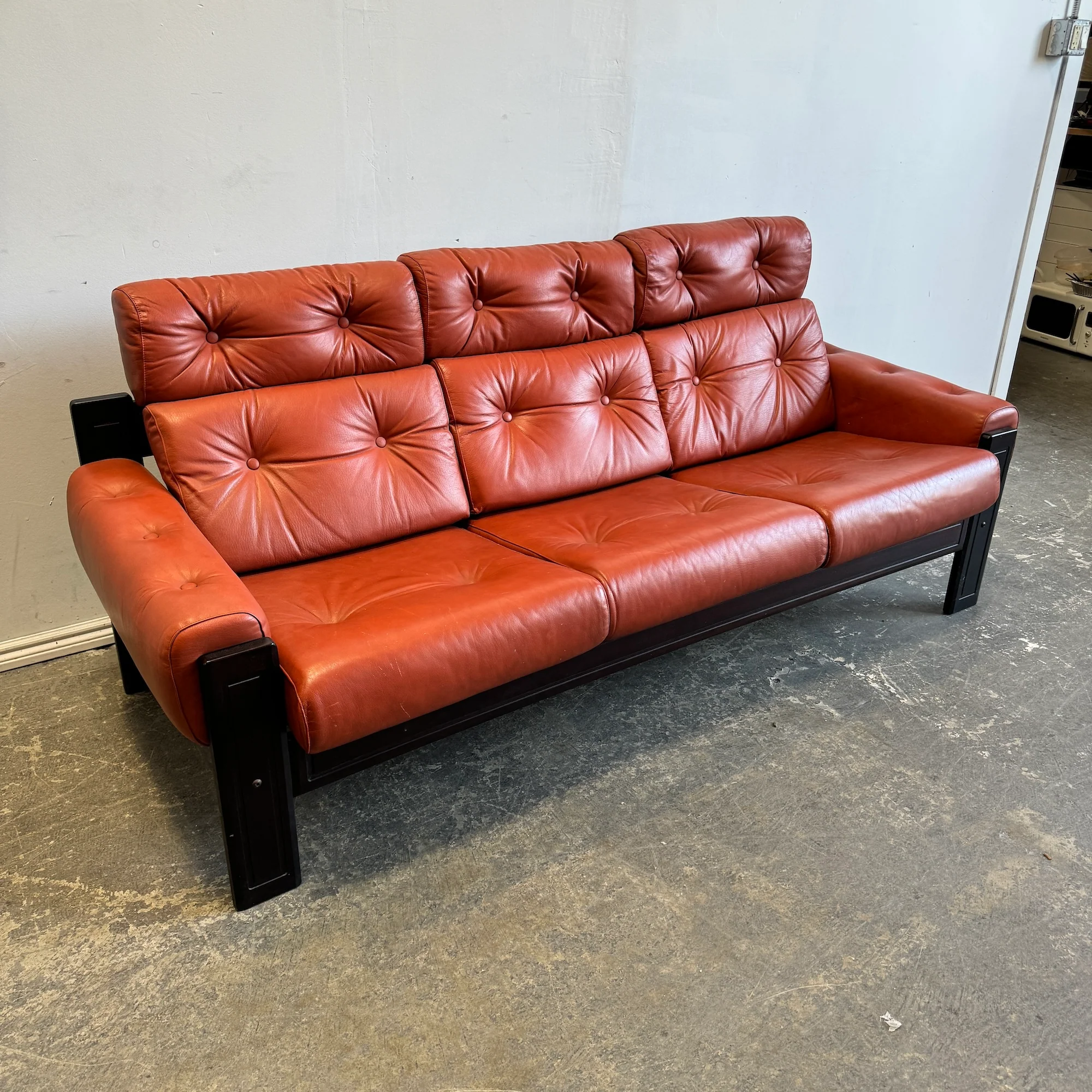Vintage Swedish Leather High Back 3 Seat Sofa - Image 3