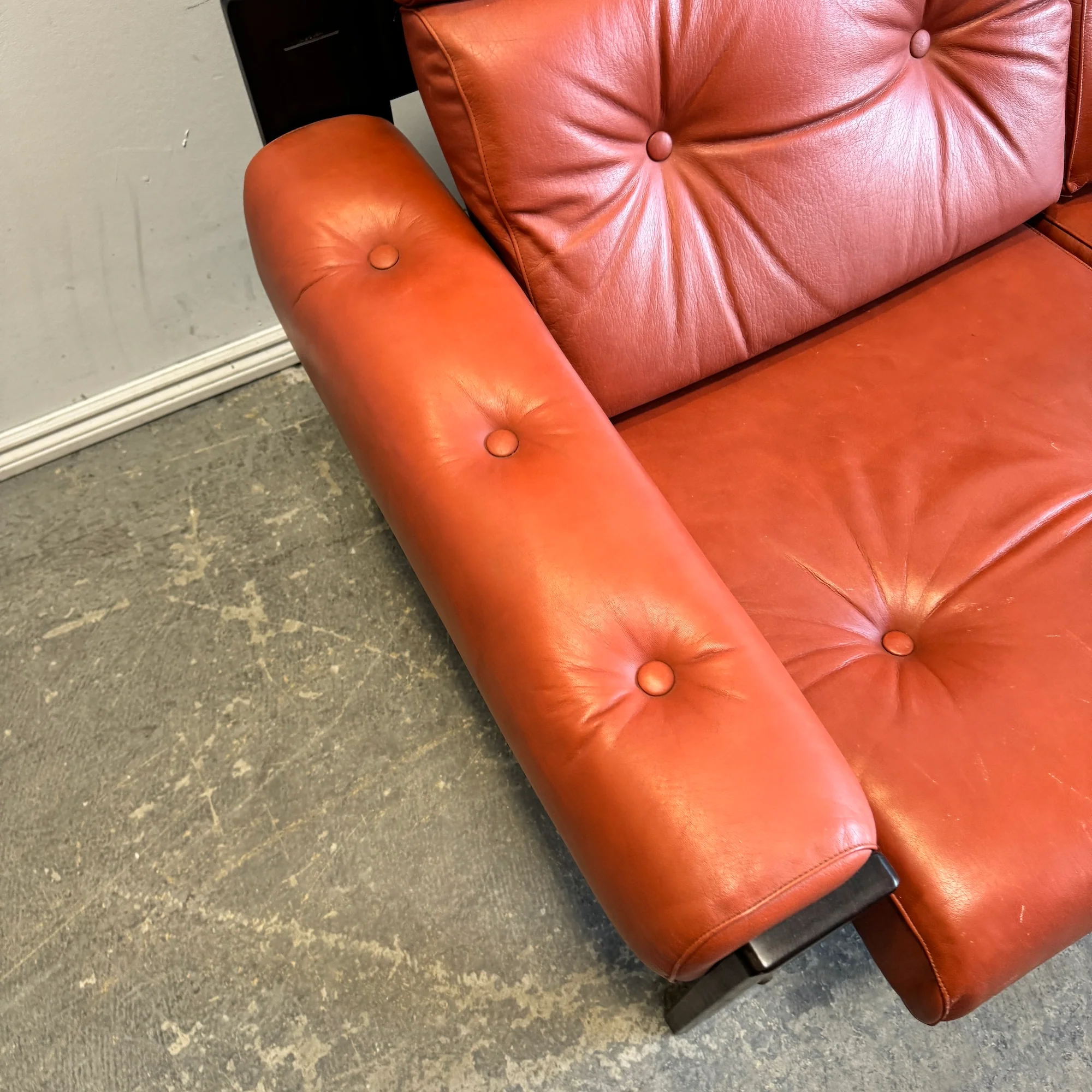 Vintage Swedish Leather High Back 3 Seat Sofa - Image 4