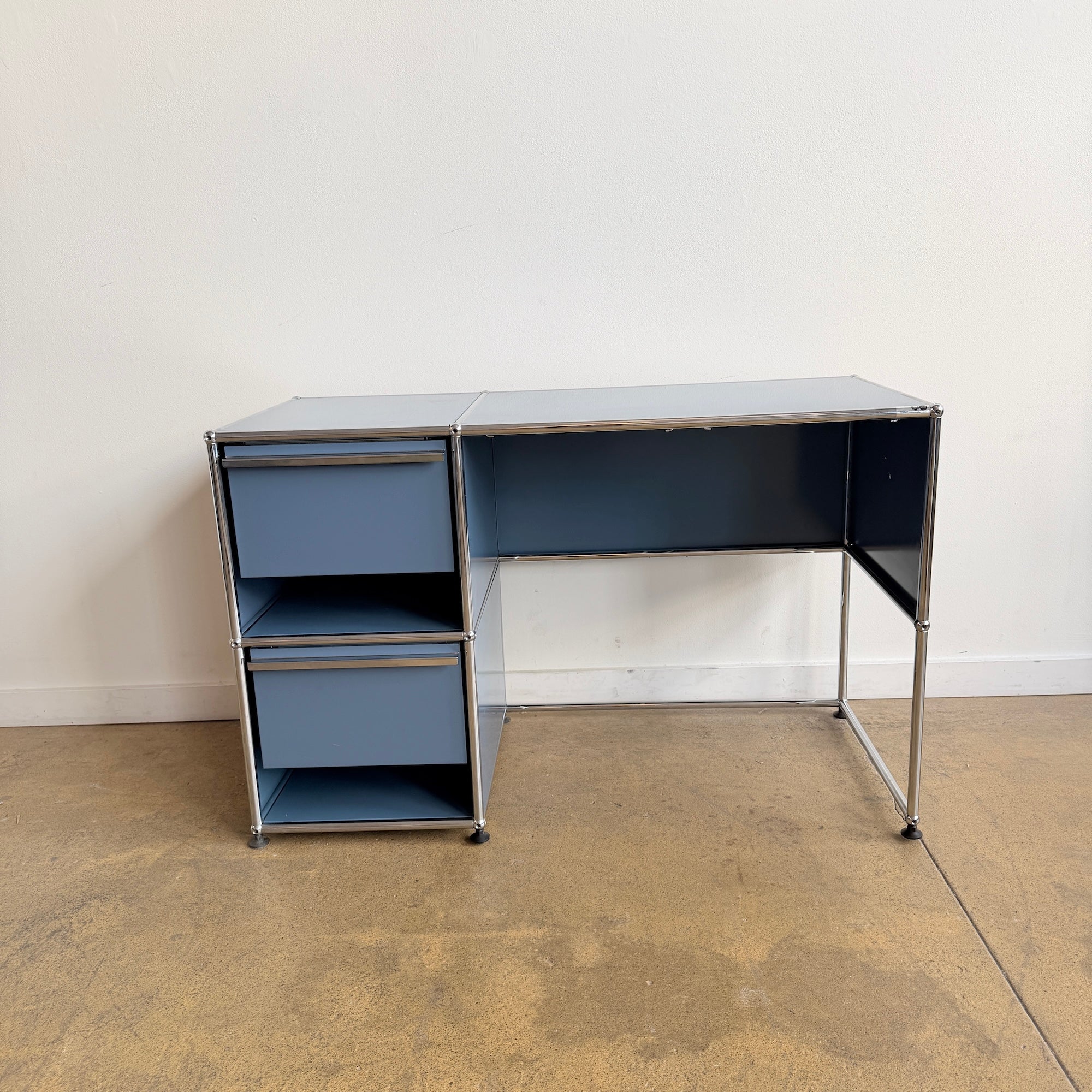 Vintage USM Haller Desk with 2 Drawers - Blue